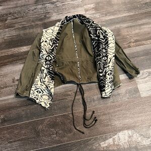 Olive Green and Black Patterned Women's Jacket